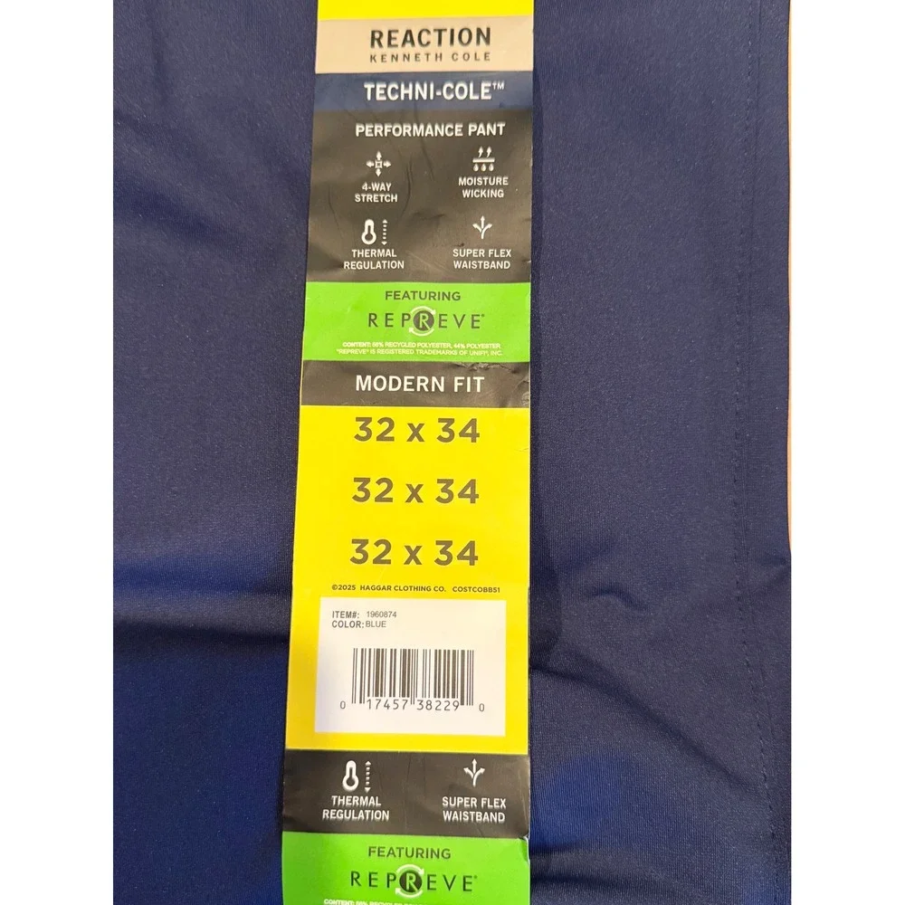 NWT Kenneth Cole Reaction Men Techni-Cole Performance Pant Blue Modern Fit 32x34